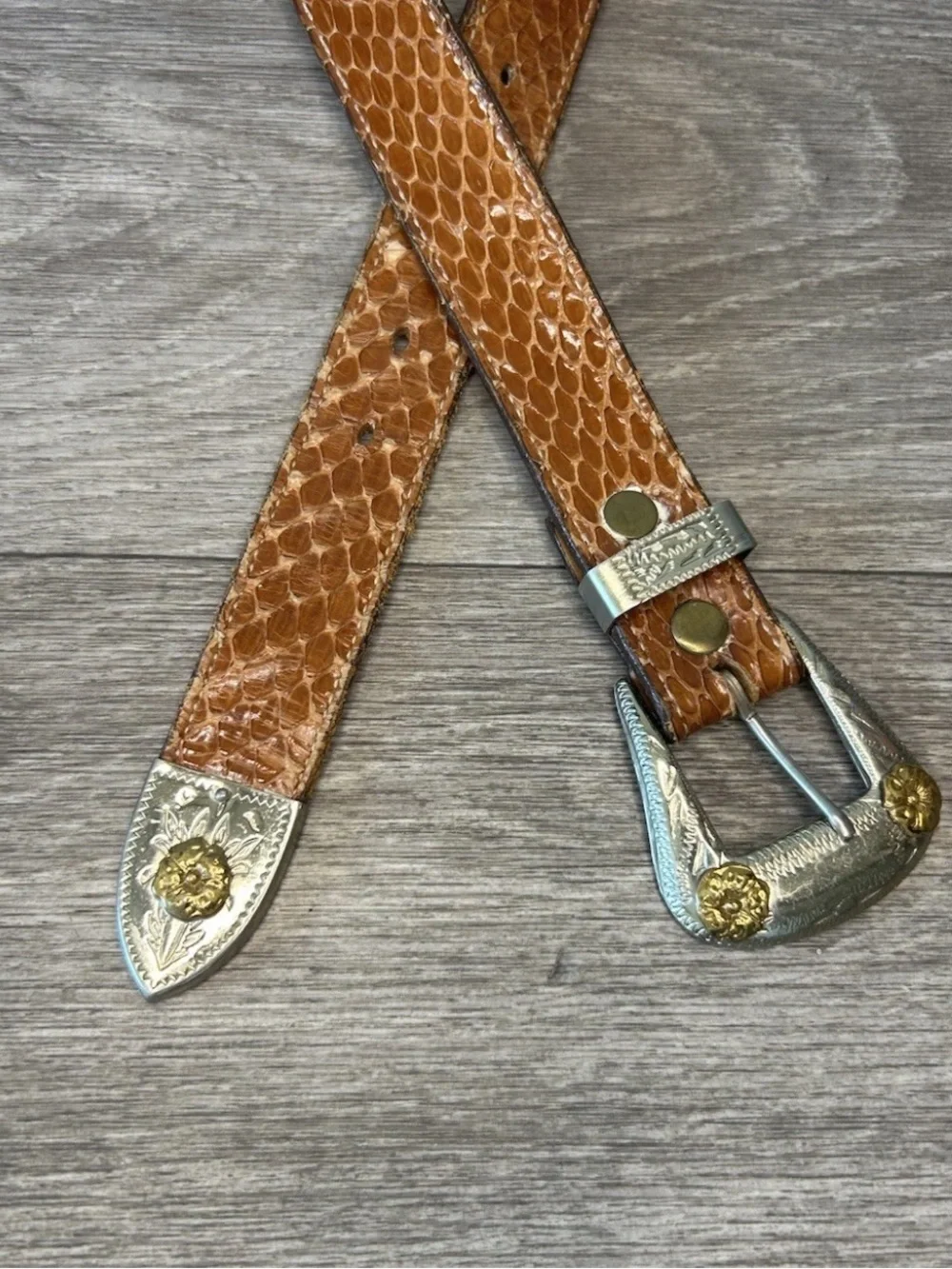 Vintage This Wicked West Genuine Snakeskin Belt German Silver Buckle Vail 34